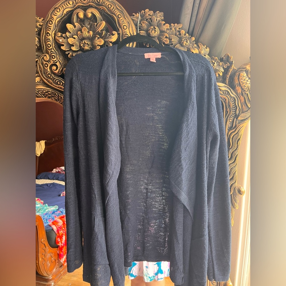 Lilly Pulitzer Navy Open Front Cardigan Sz M EUC
